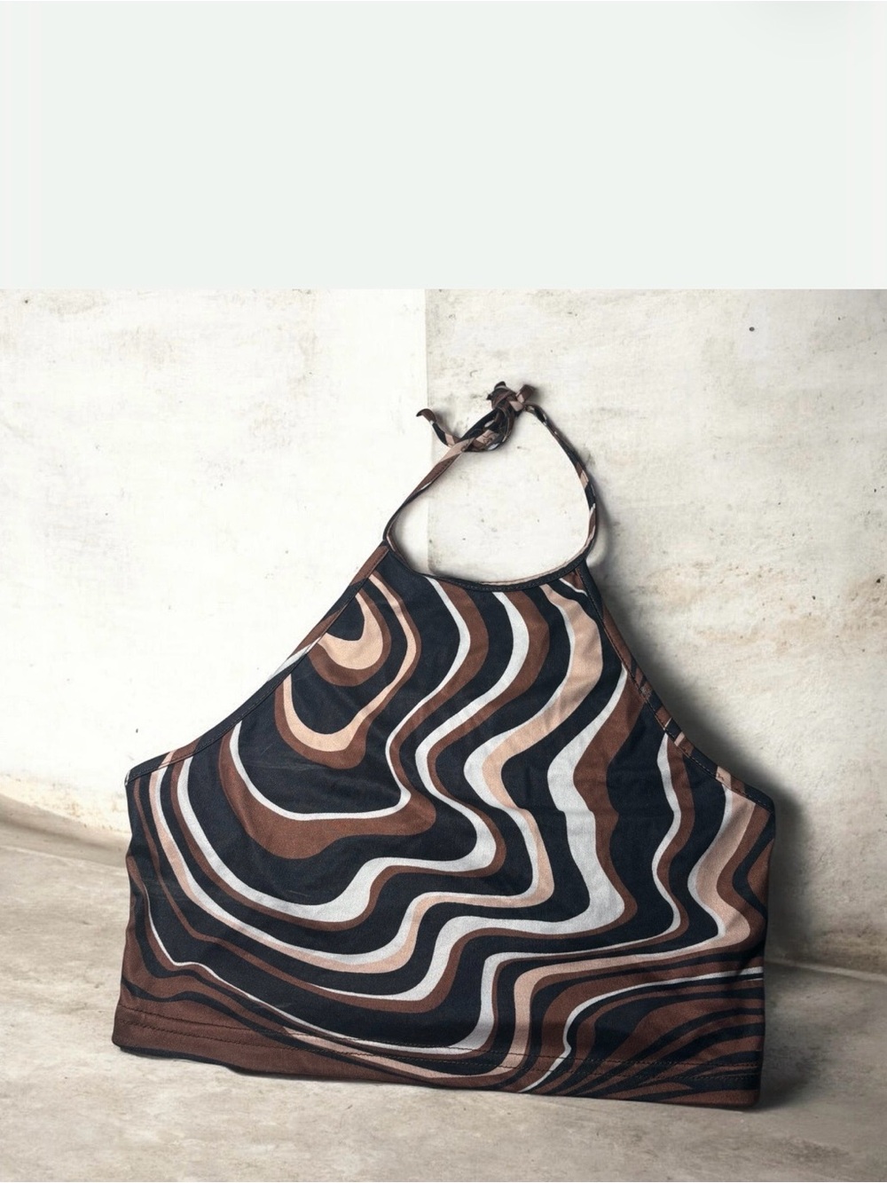 SHEIN Brown Black Cream Swirl Halter Crop Top